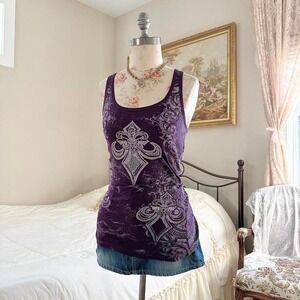y2k zona libre purple rhinestone tank top size large